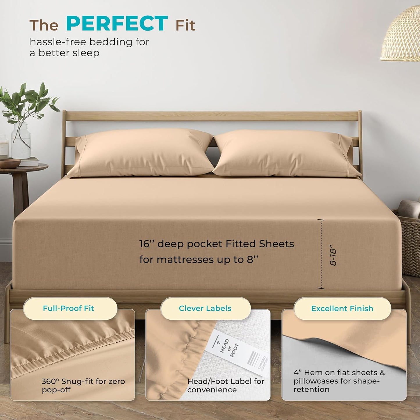 Dluxe Ave. ( QUEEN ) 4 Pcs 100% Egyptian Cotton Sheet Set/ 800 High Thread Count/ Luxury Hotel Sheets/ Taupe