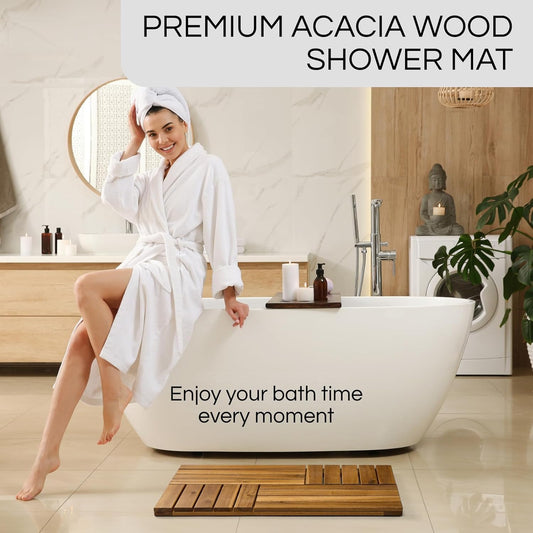 Dluxe Ave. THYOI Acacia Wood Bath Mat 23.8” x 15.3” Wooden Shower Mat for Bathroom  (Walnut)
