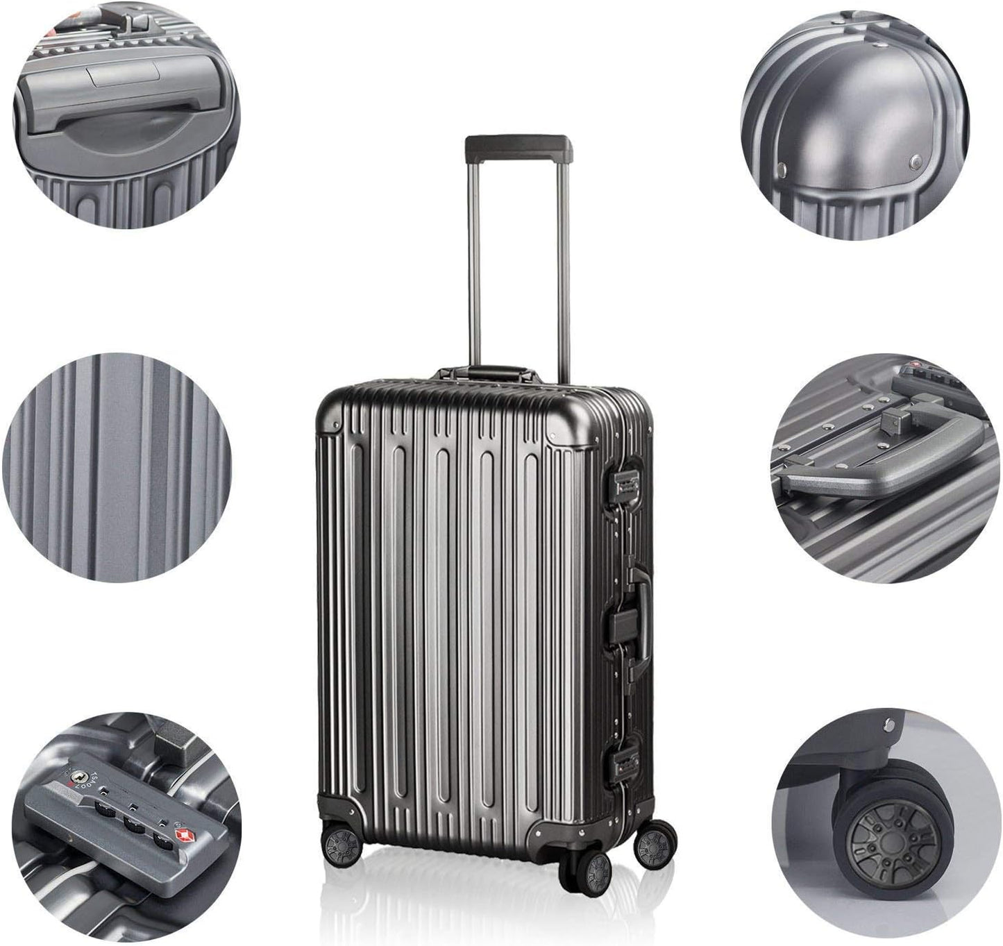 Dluxe Ave.  Aluminum Luggage Zipperless Hard Shell Suitcase with TSA Lock Spinner Wheels/ Lightweight/ Metal Alloy (Grey) 24 in.