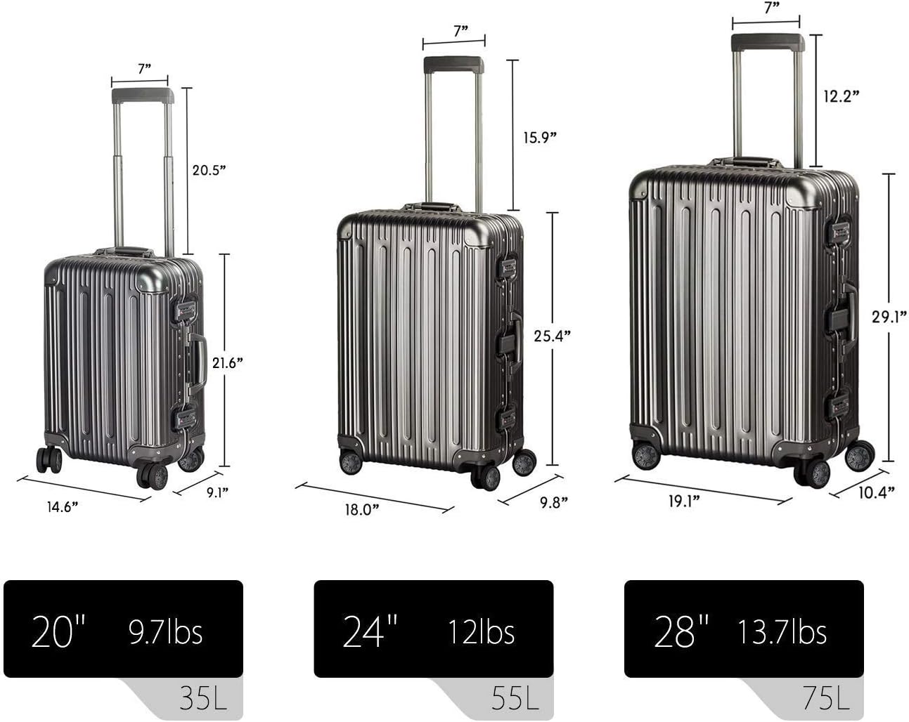 Dluxe Ave.  Aluminum Luggage Zipperless Hard Shell Suitcase with TSA Lock Spinner Wheels/ Lightweight/ Metal Alloy (Grey) 24 in.