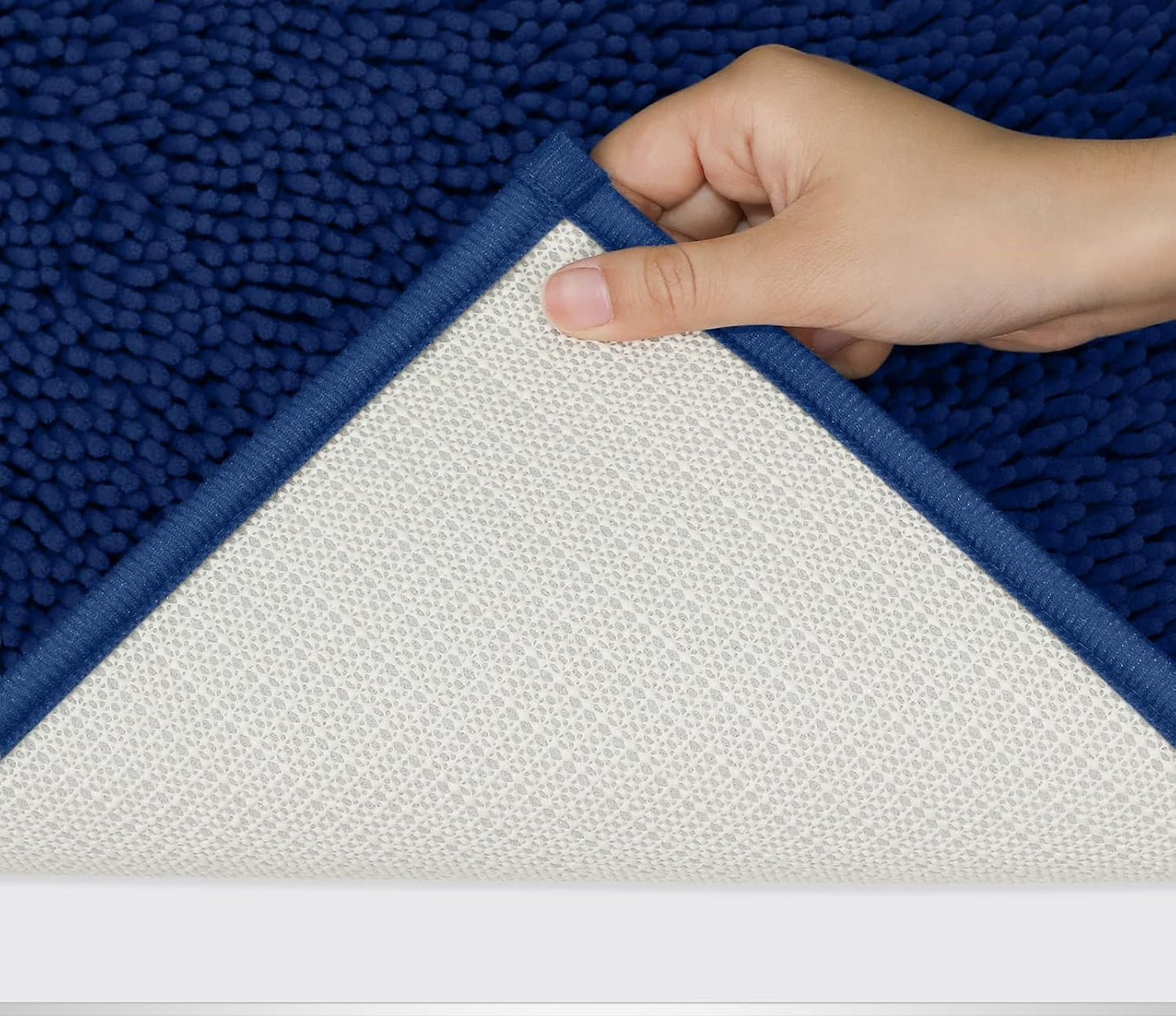 Dluxe Ave. TREETONE Chenille Bath Mat 3 Pieces Bathroom Rugs Set, 20x20 Inches U-Shape Contoured Toilet Mat & 20x32Inches Rug & Lid Cover,Soft, Water Absorbent Plush Rugs for Tub Shower & Bath Room -Navy Blue