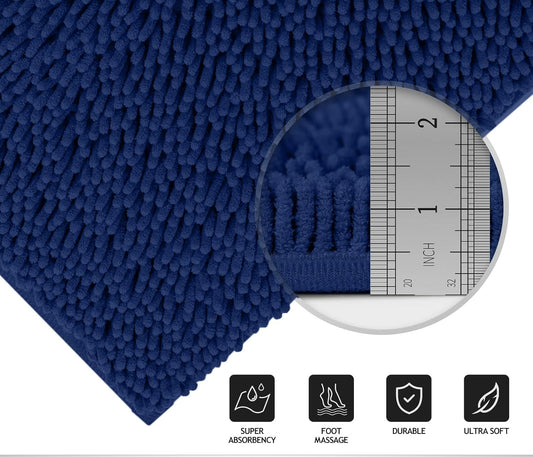 Dluxe Ave. TREETONE Chenille Bath Mat 3 Pieces Bathroom Rugs Set, 20x20 Inches U-Shape Contoured Toilet Mat & 20x32Inches Rug & Lid Cover,Soft, Water Absorbent Plush Rugs for Tub Shower & Bath Room -Navy Blue