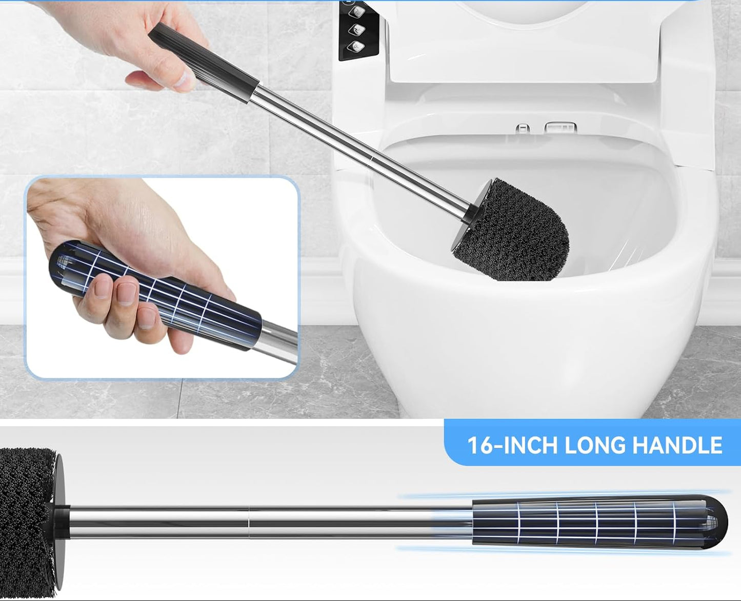 Dluxe Ave. TRENTI Toilet Brush Toilet Brush and Holder Set Bristles Toilet Bowl Brush Head with Ventilated Holder Wall Mounted Compact Toilet Brush Set for Bathroom Deep Cleaning (2 Black)