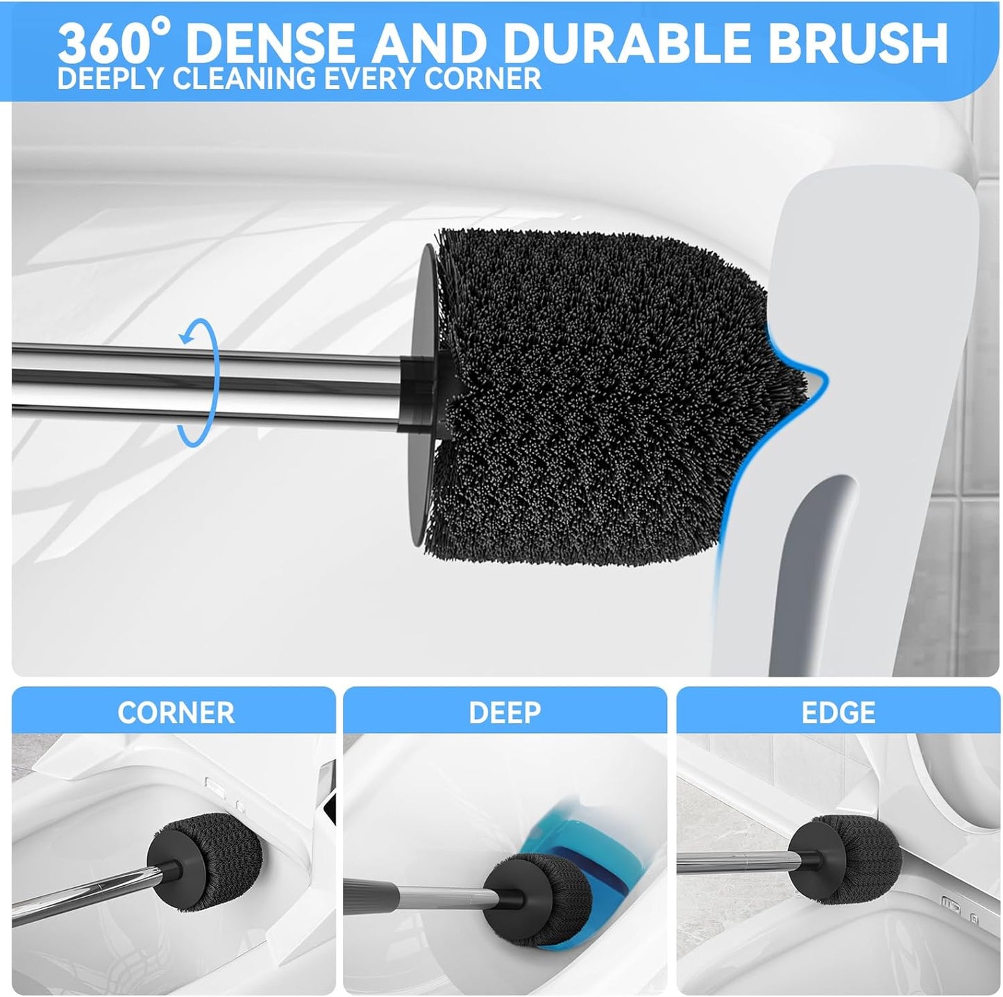 Dluxe Ave. TRENTI Toilet Brush Toilet Brush and Holder Set Bristles Toilet Bowl Brush Head with Ventilated Holder Wall Mounted Compact Toilet Brush Set for Bathroom Deep Cleaning (2 Black)