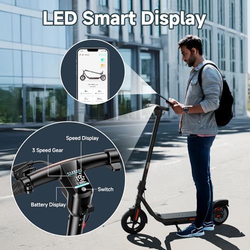 Dluxe Ave. Electric Scooter for Adults Up to 19 MPH and 20/30 Miles Long-Range 500W Peak Motor Foldable E Scooter 10" Solid Rear Tire and Pneumatic Front Tire Dual Braking System and App Control