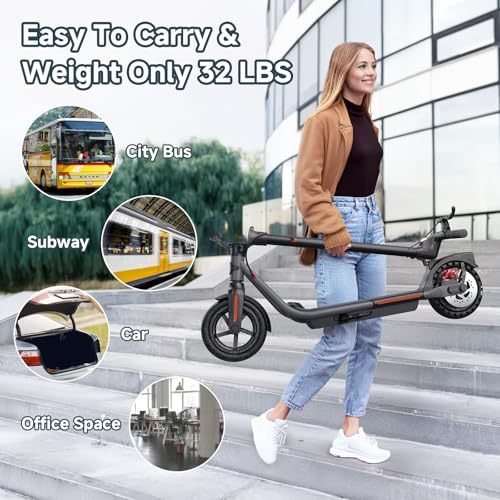 Dluxe Ave. Electric Scooter for Adults Up to 19 MPH and 20/30 Miles Long-Range 500W Peak Motor Foldable E Scooter 10" Solid Rear Tire and Pneumatic Front Tire Dual Braking System and App Control
