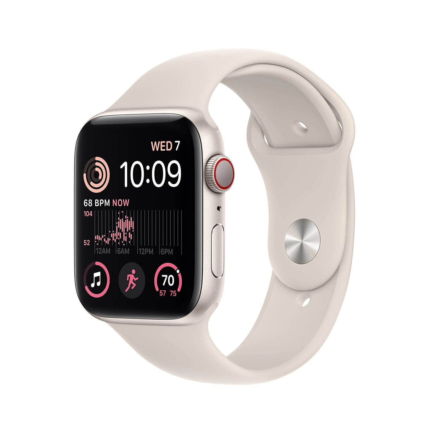Dluxe Ave. Apple Watch SE (2nd Gen) (GPS + Cellular 44mm) - Starlight Aluminum Case with Starlight Sport Band S/M (Renewed)