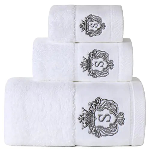 Dluxe Ave. Luxury Bathroom Super Soft and Highly Absorbent Premium 100% Cotton Bath Towel Set for Gifts (White-S)