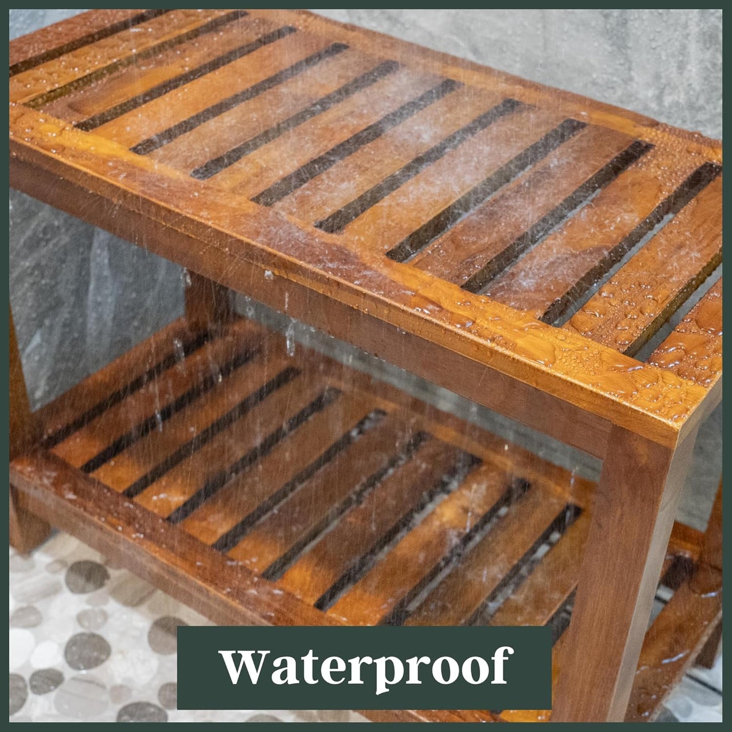Dluxe Ave. TeakCraft Teak Shower Bench 24 Inch For Bathroom Spa - Fully Assembled