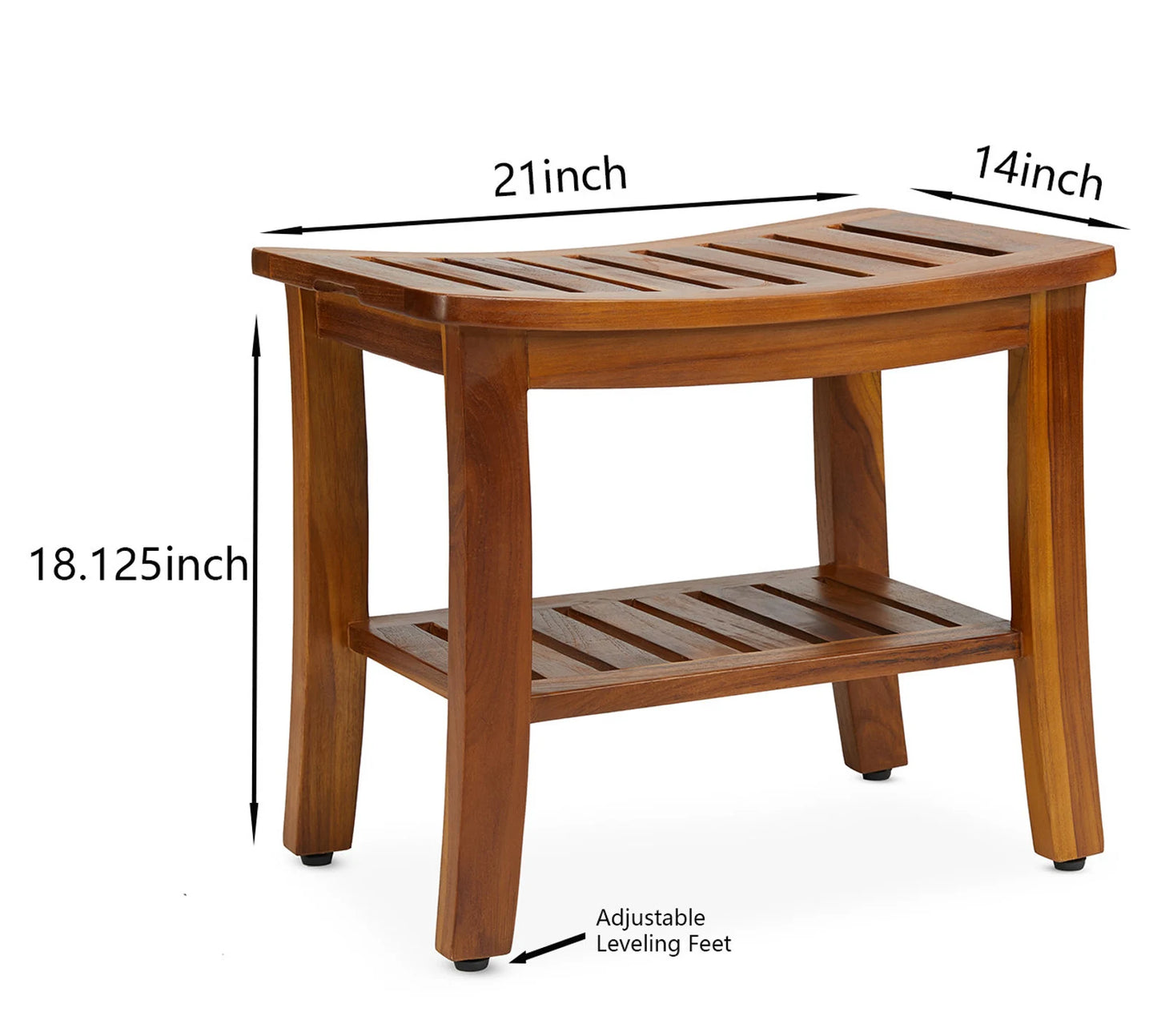 Dluxe Ave. TeakCraft Teak Shower Bench with Shelf 21 Inch Fully Assembled Teak Wood Shower Stool & Spa Shower Bench for Elderly Indoor and Outdoor Use The Hermod