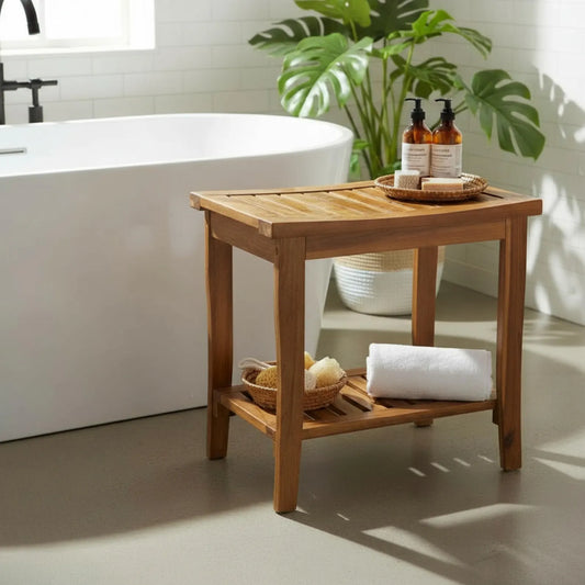 Dluxe Ave. Teak Shower Bench with Shelf/ 21 Inch