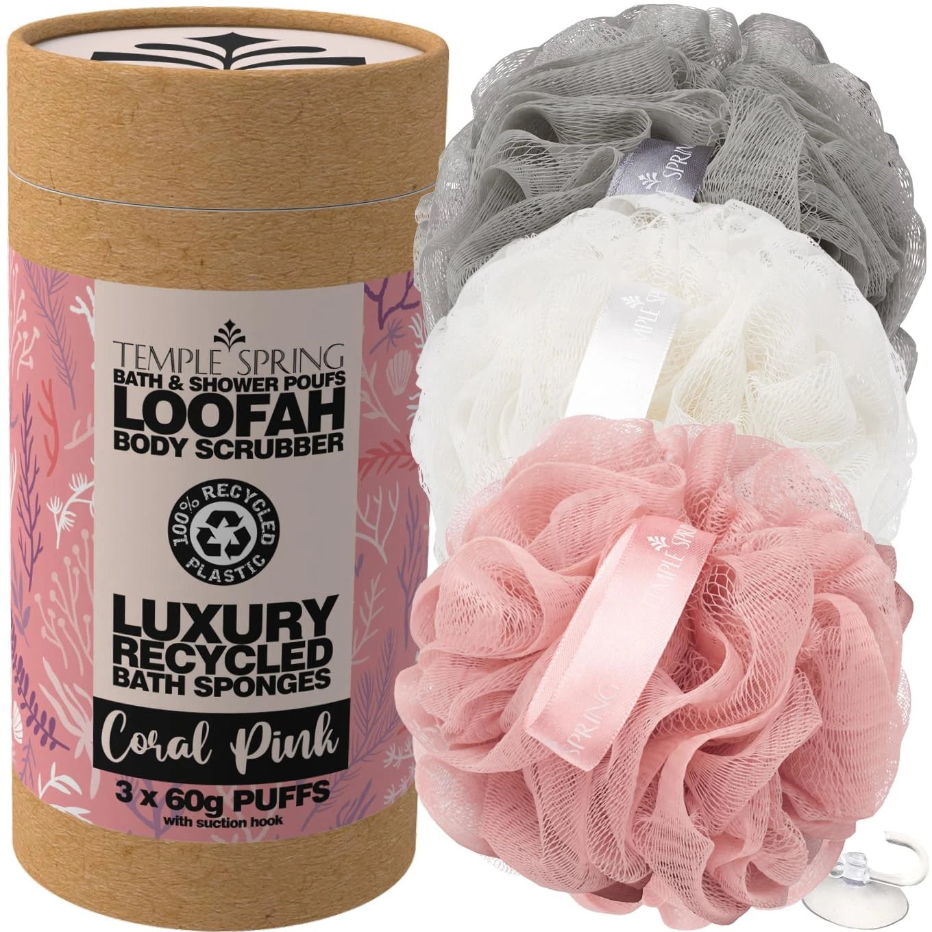 Dluxe Ave.  Shower Loofahs/ 3 Pack (Coral Pink)