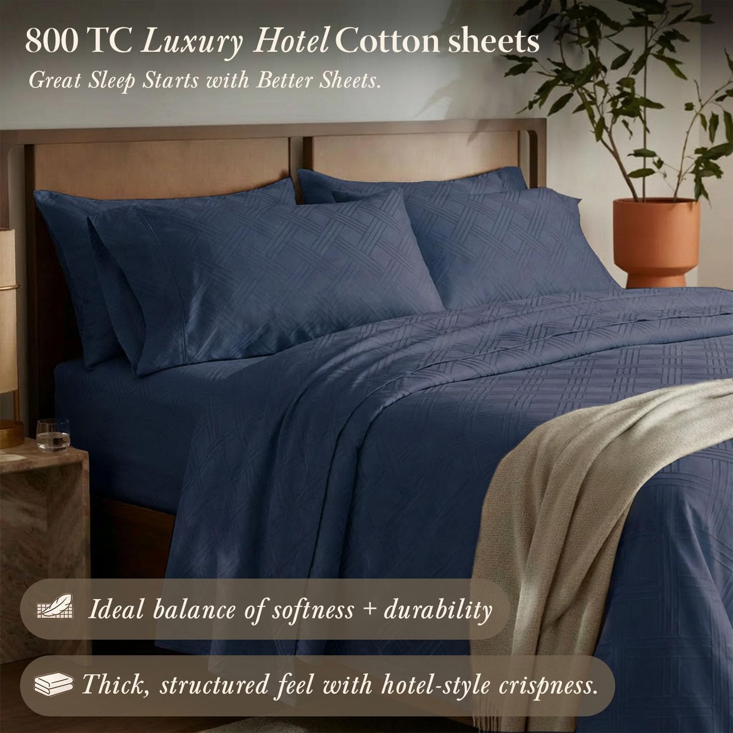 Dluxe Ave. ( KING ) 4 Pcs Sheets Set/ 800 Thread Count 16" Deep Pocket/ 100% Cotton Sheets