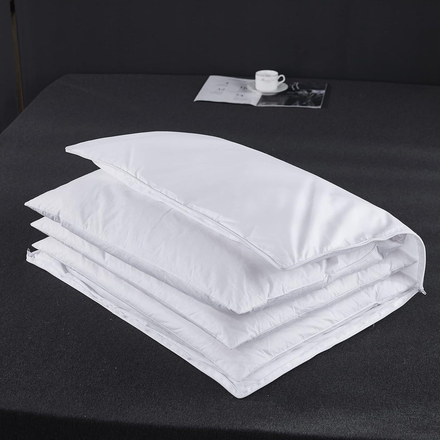 Dluxe Ave. ( QUEEN ) Three Geese Adjustable Layer Goose Feather Pillow, { SOFT } 100% Soft Cotton Cover 1 Pillow.