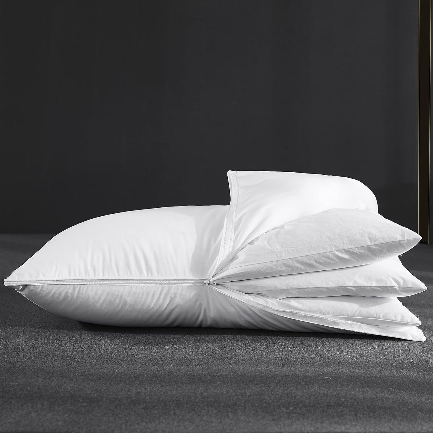 Dluxe Ave. ( QUEEN ) Three Geese Adjustable Layer Goose Feather Pillow, { SOFT } 100% Soft Cotton Cover 1 Pillow.