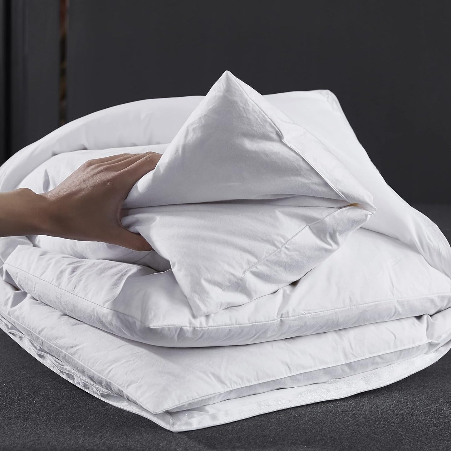 Dluxe Ave. ( QUEEN ) Three Geese Adjustable Layer Goose Feather Pillow, { SOFT } 100% Soft Cotton Cover 1 Pillow.