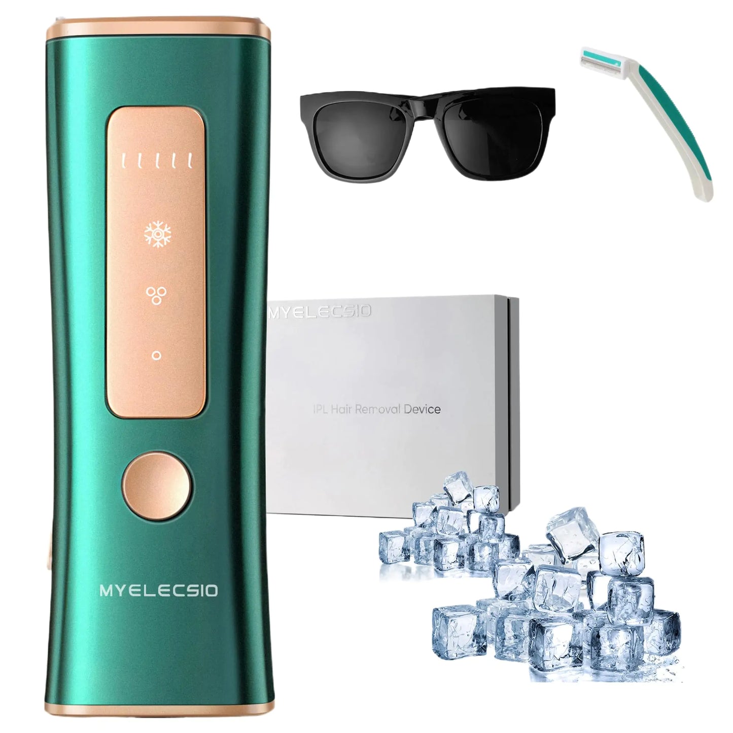 Dluxe Ave. Myelecsio Laser Hair Removal Device IPL Hair Removal Device with Ice Cooling Care Safe long-lasting and Virtually Painless treatment unlimited flashes 1000000+ at Home Use