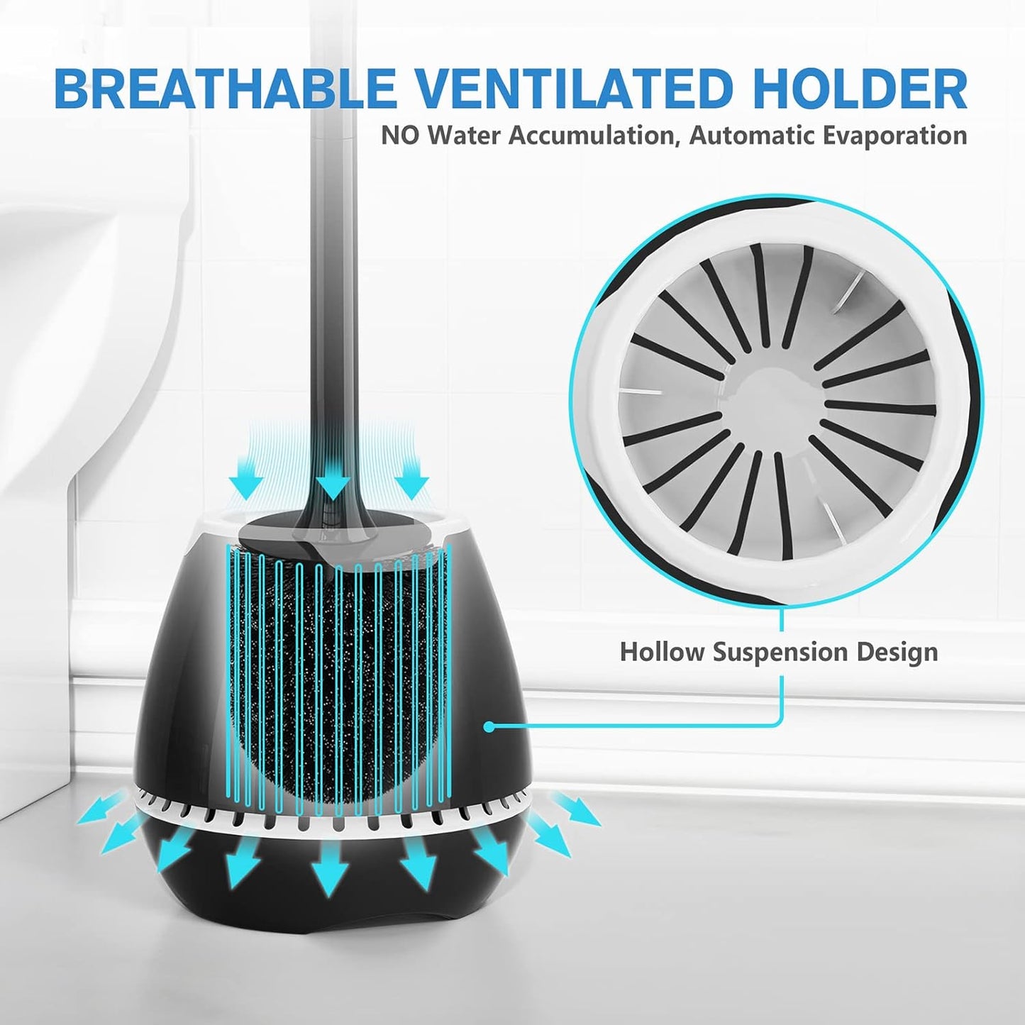 Dluxe Ave. Toilet Brush 2 Pack Toilet Bowl Brush with Ventilated Holder and Ergonomic Long Handle Durable Bristles Toilet Scrubber Set for Bathroom Cleaning(Black)