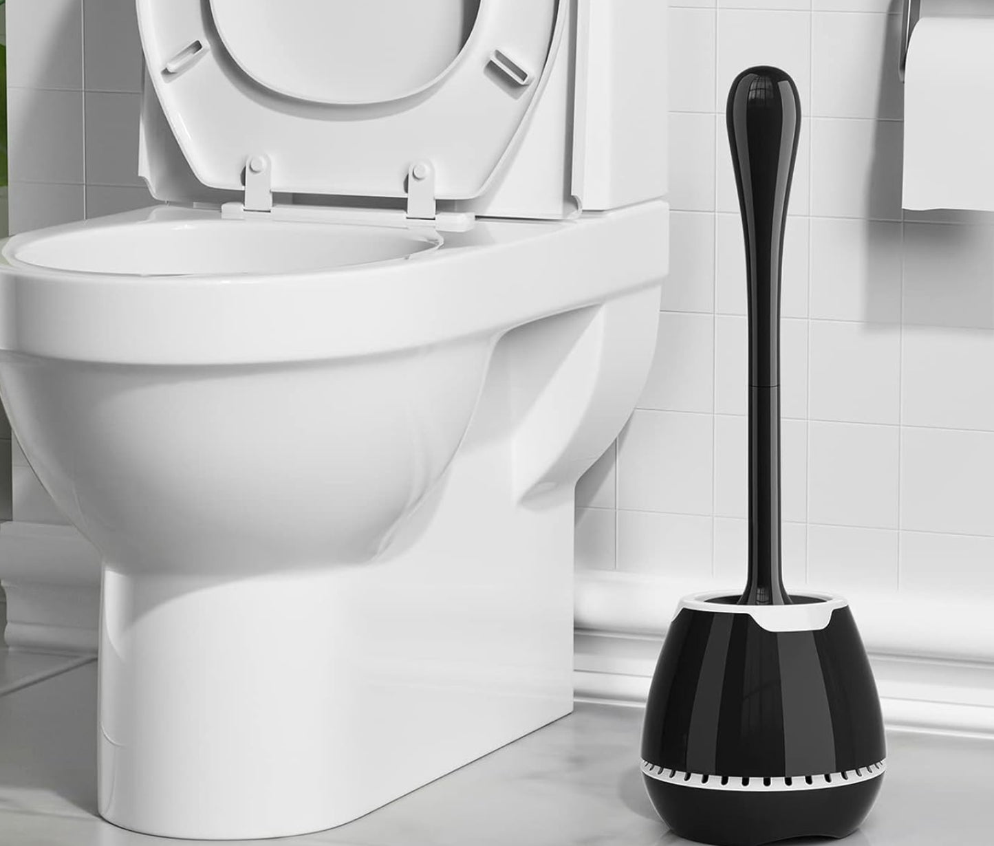 Dluxe Ave. Toilet Brush 2 Pack Toilet Bowl Brush with Ventilated Holder and Ergonomic Long Handle Durable Bristles Toilet Scrubber Set for Bathroom Cleaning(Black)