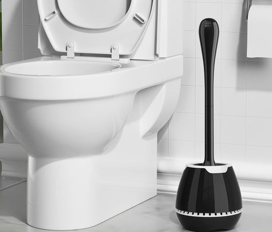 Dluxe Ave. 2 Pack Toilet Bowl Brush with Ventilated Holder and Ergonomic Long Handle (Black)