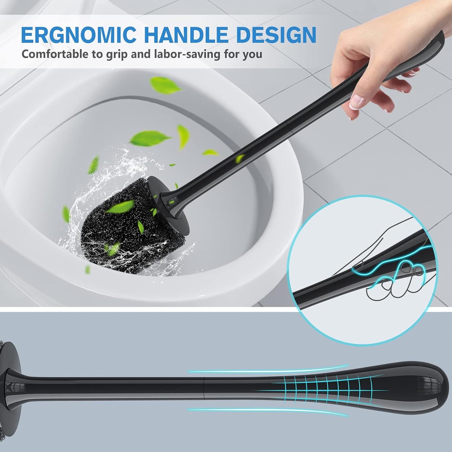 Dluxe Ave. Toilet Brush 2 Pack Toilet Bowl Brush with Ventilated Holder and Ergonomic Long Handle Durable Bristles Toilet Scrubber Set for Bathroom Cleaning(Black)