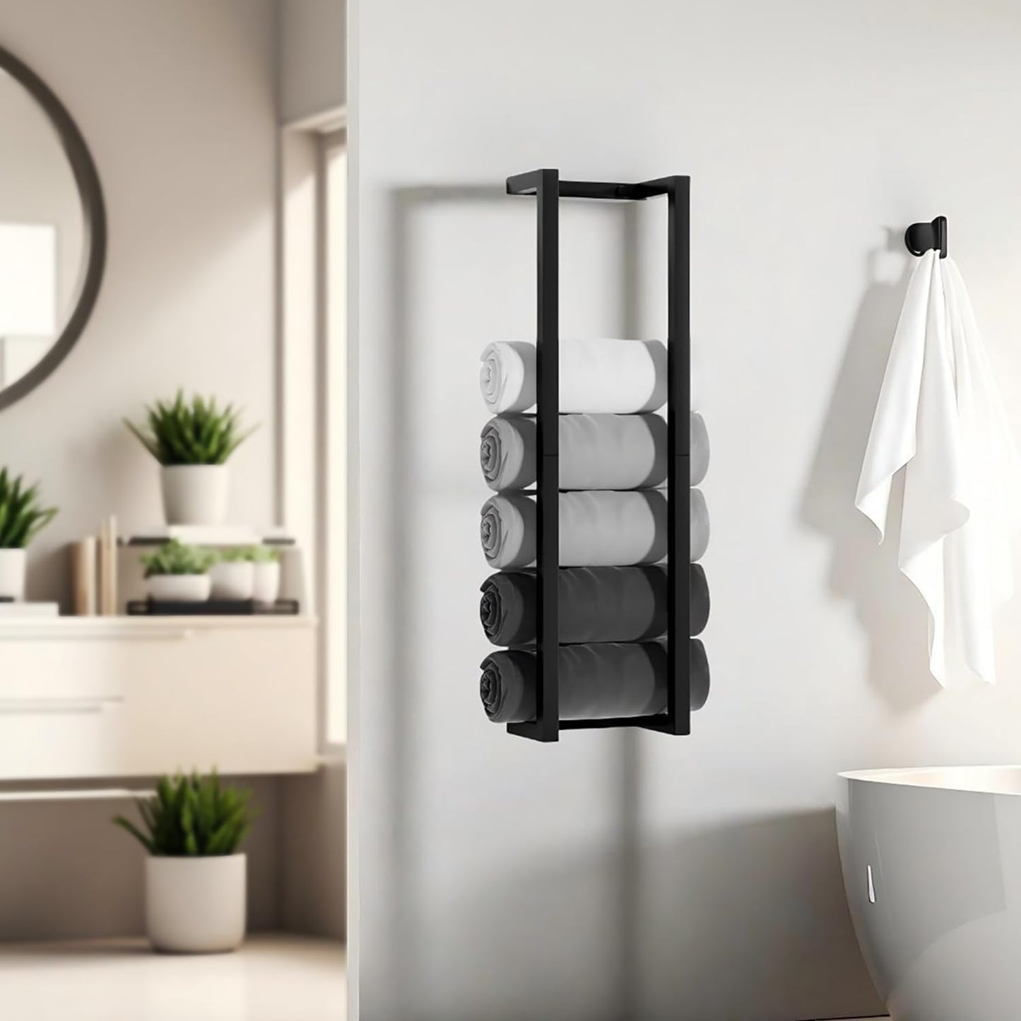 Dluxe Ave. Towel Rack for Rolled Towels Towel Rack for BathroomWall Mounted Metal (Black)