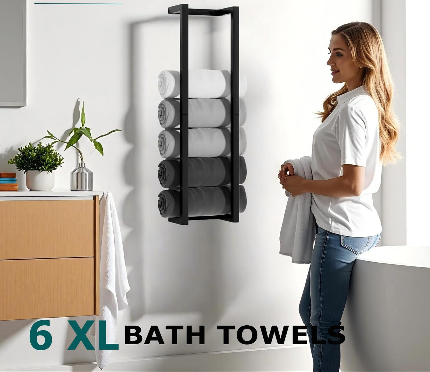 Dluxe Ave. Towel Rack for Rolled Towels Towel Rack for BathroomWall Mounted Metal (Black)