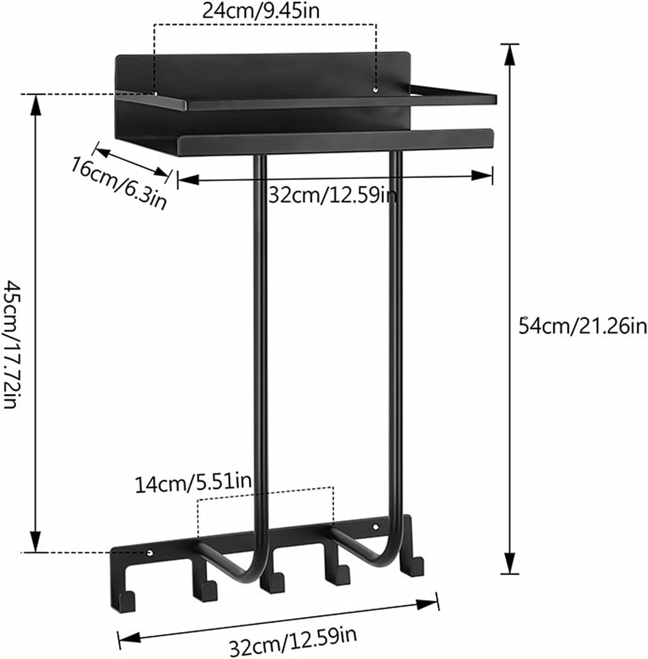 Dluxe Ave. Towel Racks for Bathroom Towel Rack Wall Mounted with Metal Shelf and 5 Hooks for Small Bathroom Towel Black