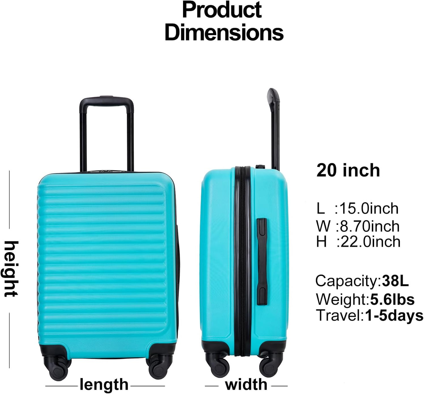 Dluxe Ave. Hardshell 3 Piece Luggage Set/Lightweight/Spinner Wheels/TSA Lock ( Sky Blue)