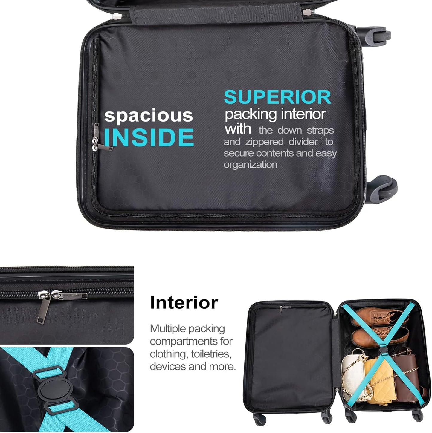 Dluxe Ave. Hardshell 3 Piece Luggage Set/Lightweight/Spinner Wheels/TSA Lock ( Sky Blue)