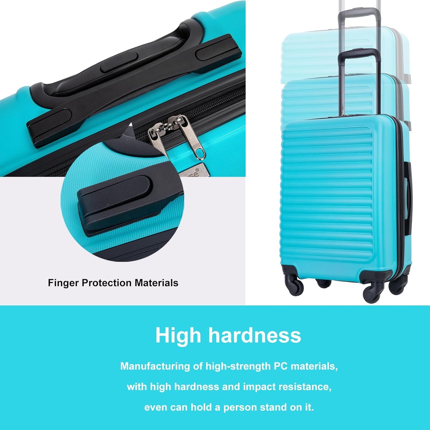 Dluxe Ave. Hardshell 3 Piece Luggage Set/Lightweight/Spinner Wheels/TSA Lock ( Sky Blue)