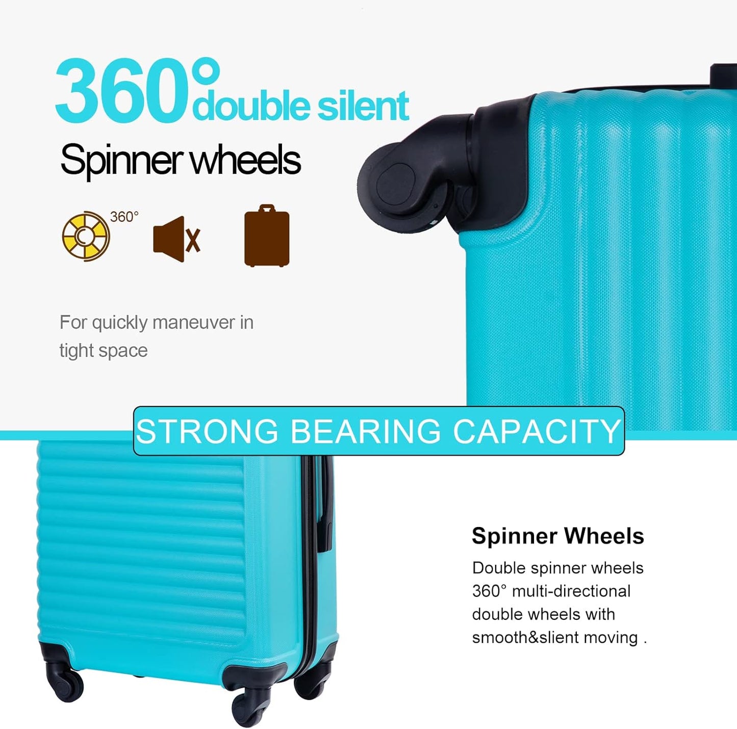 Dluxe Ave. Hardshell 3 Piece Luggage Set/Lightweight/Spinner Wheels/TSA Lock ( Sky Blue)