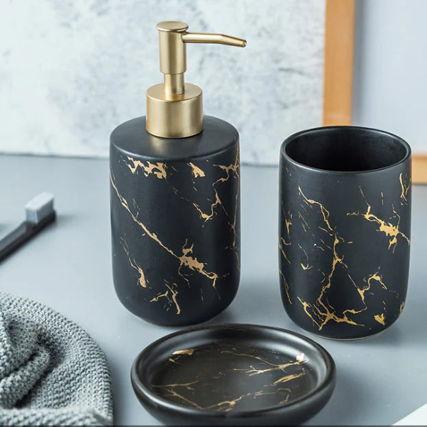 Dluxe Ave. Nordic Luxury Marble Ceramic Bathroom Set (5 Pieces)