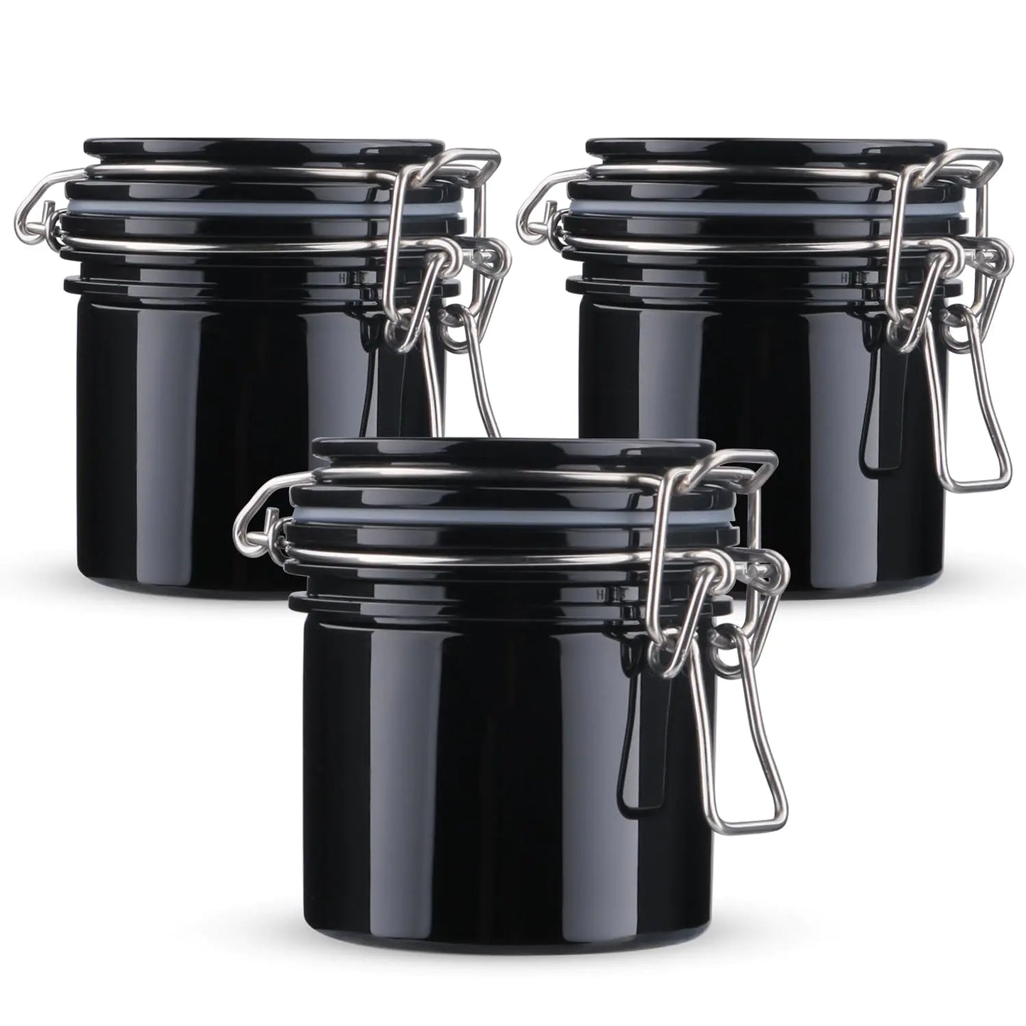 Dluxe Ave. 3 PCS 200ml/6.76oz Plastic Storage Jar Refillable Sealed Container Wide Mouth Bottle Pot with Airtight Metal Buckle Lid for Lotion Cream Cosmetic Coffee Bean Spices Kitchen Storage
