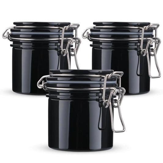 Dluxe Ave. 3 PCS 200ml/6.76oz Plastic Storage Jar Refillable Sealed Container Wide Mouth Bottle Pot with Airtight Metal Buckle Lid for Lotion Cream Cosmetic Coffee Bean Spices Kitchen Storage