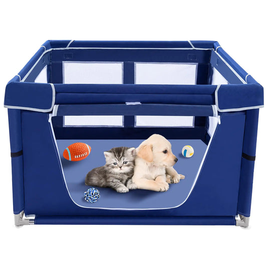 Dluxe Ave. Puppy PlayPen 42 × 42 Inch Dog Playpen with Gate for Puppies Small and Medium Dogs Pet PlayPen with Roof for Outdoors & Indoors Tear Resistant Fabric Safe and Sturdy Dog Fence.