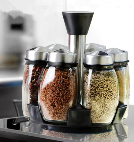 Dluxe Ave. 7 Pcs Condiment Glass Spice Jars with Rack