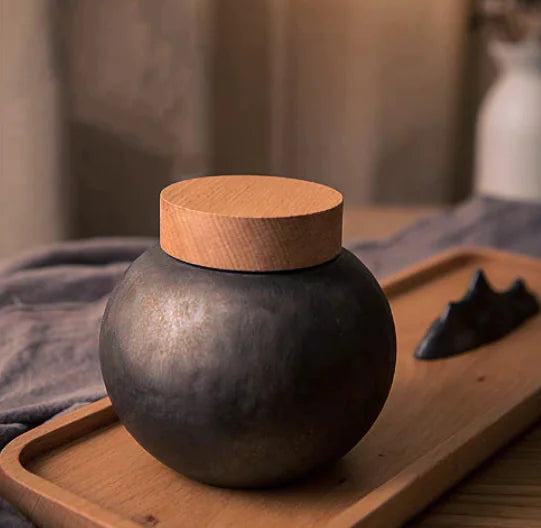 Dluxe Ave. Vintage Wooden Pu-erh Tea Canister with Lid
