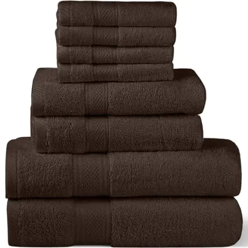 Dluxe Ave. Homes Perception Luxury 8 Pack Towel Set | 100% Cotton Towel | 600 GSM 2  (Dark Brown)