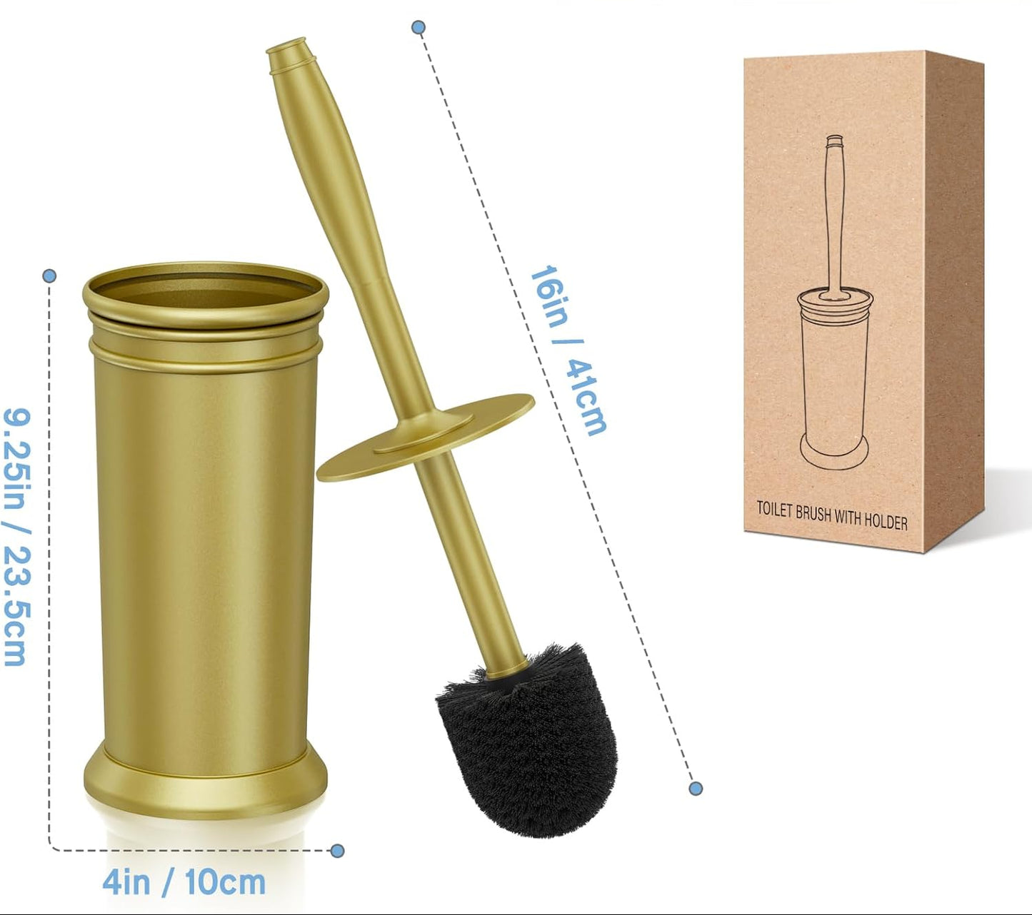 Dluxe Ave. UPTRONIC Toilet Brush Metal Toilet Brush and Holder Set with Extra Long Handle Durable Bristles Toilet Bowl Brush and Covered Holder for Toilet Scrubber for Bathroom Cleaning (Gold1 Set)
