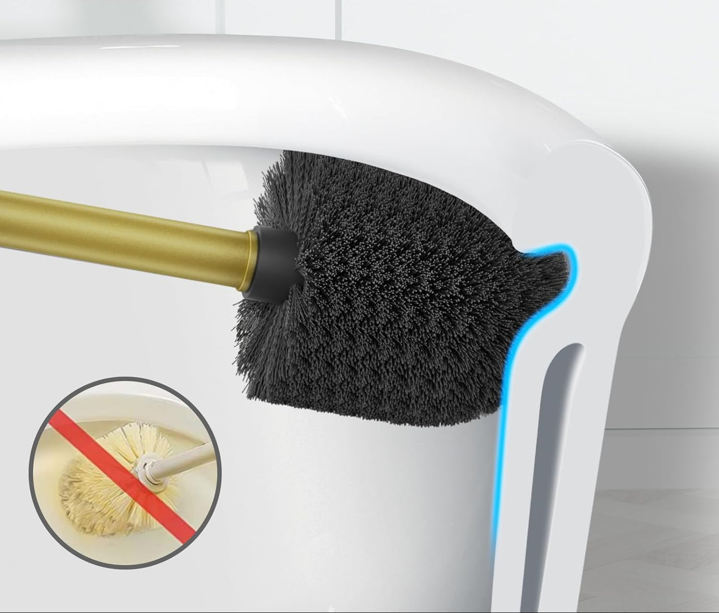 Dluxe Ave. UPTRONIC Toilet Brush Metal Toilet Brush and Holder Set with Extra Long Handle Durable Bristles Toilet Bowl Brush and Covered Holder for Toilet Scrubber for Bathroom Cleaning (Gold1 Set)