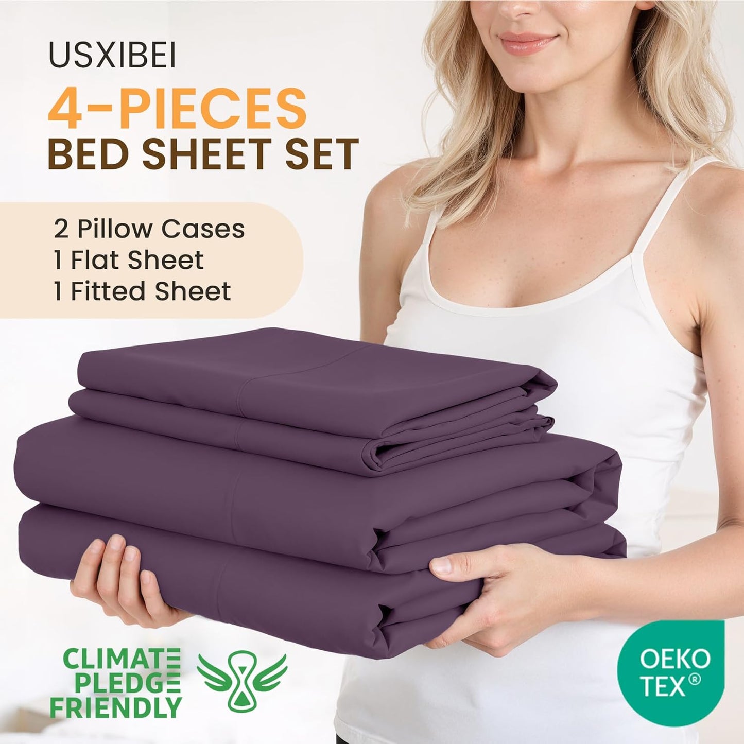 Dluxe Ave. ( QUEEN )4 Pcs Bed Sheet Set, {Ultra Imitation Cotton}, Hotel Luxury Bed Sheets, Deep Pocket up to 15", Purple