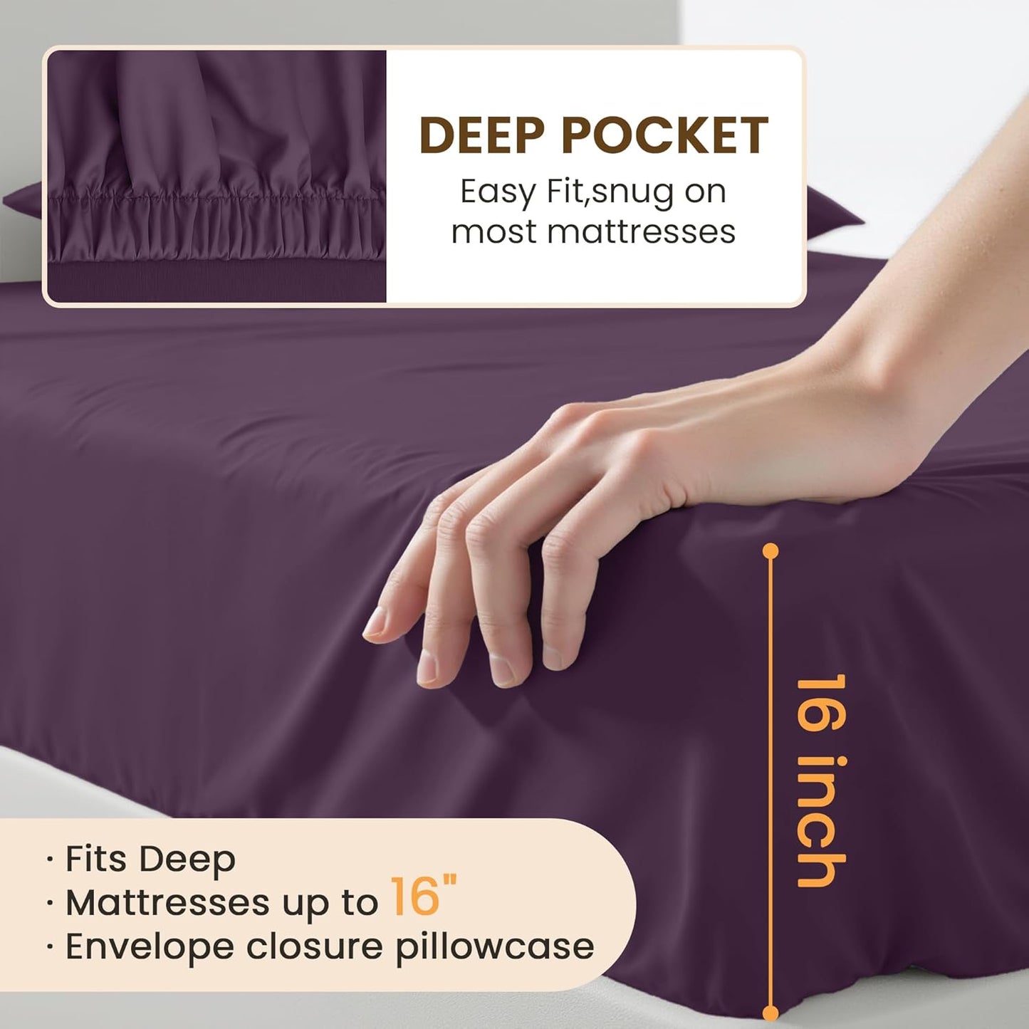 Dluxe Ave. ( QUEEN )4 Pcs Bed Sheet Set, {Ultra Imitation Cotton}, Hotel Luxury Bed Sheets, Deep Pocket up to 15", Purple
