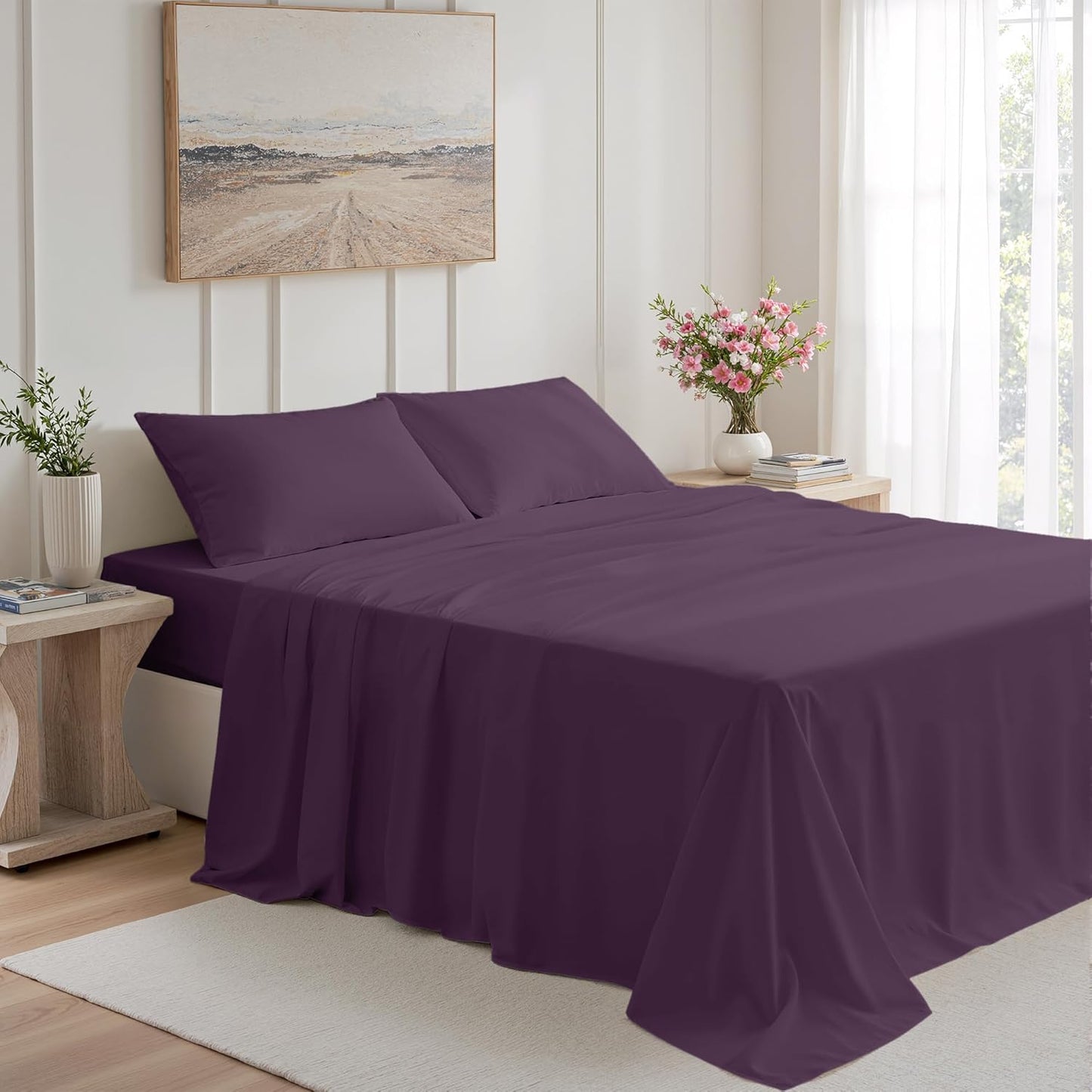 Dluxe Ave. ( QUEEN )4 Pcs Bed Sheet Set, {Ultra Imitation Cotton}, Hotel Luxury Bed Sheets, Deep Pocket up to 15", Purple