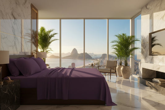 Dluxe Ave. (QUEEN)4 Pcs Bed Sheet Set, {Ultra Imitation Cotton},Deep Pocket up to 15", Purple
