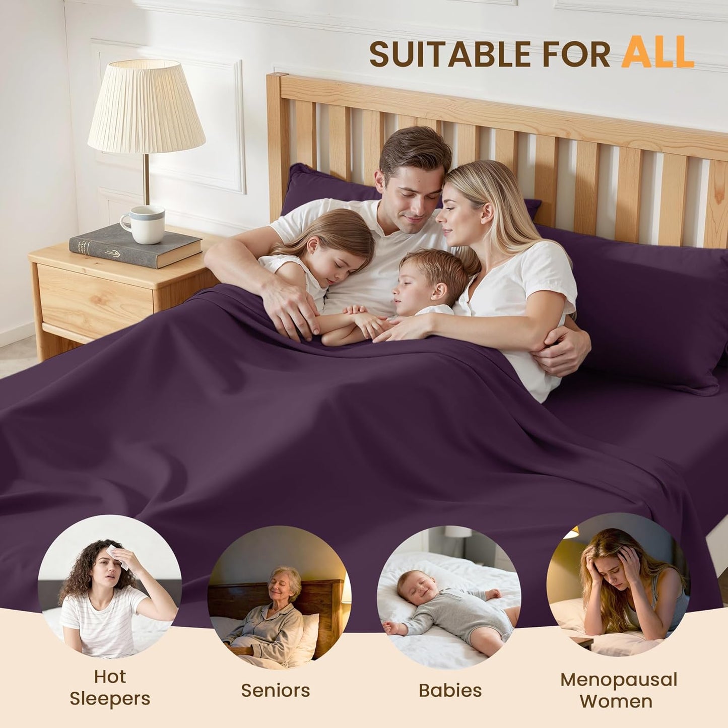 Dluxe Ave. ( QUEEN )4 Pcs Bed Sheet Set, {Ultra Imitation Cotton}, Hotel Luxury Bed Sheets, Deep Pocket up to 15", Purple