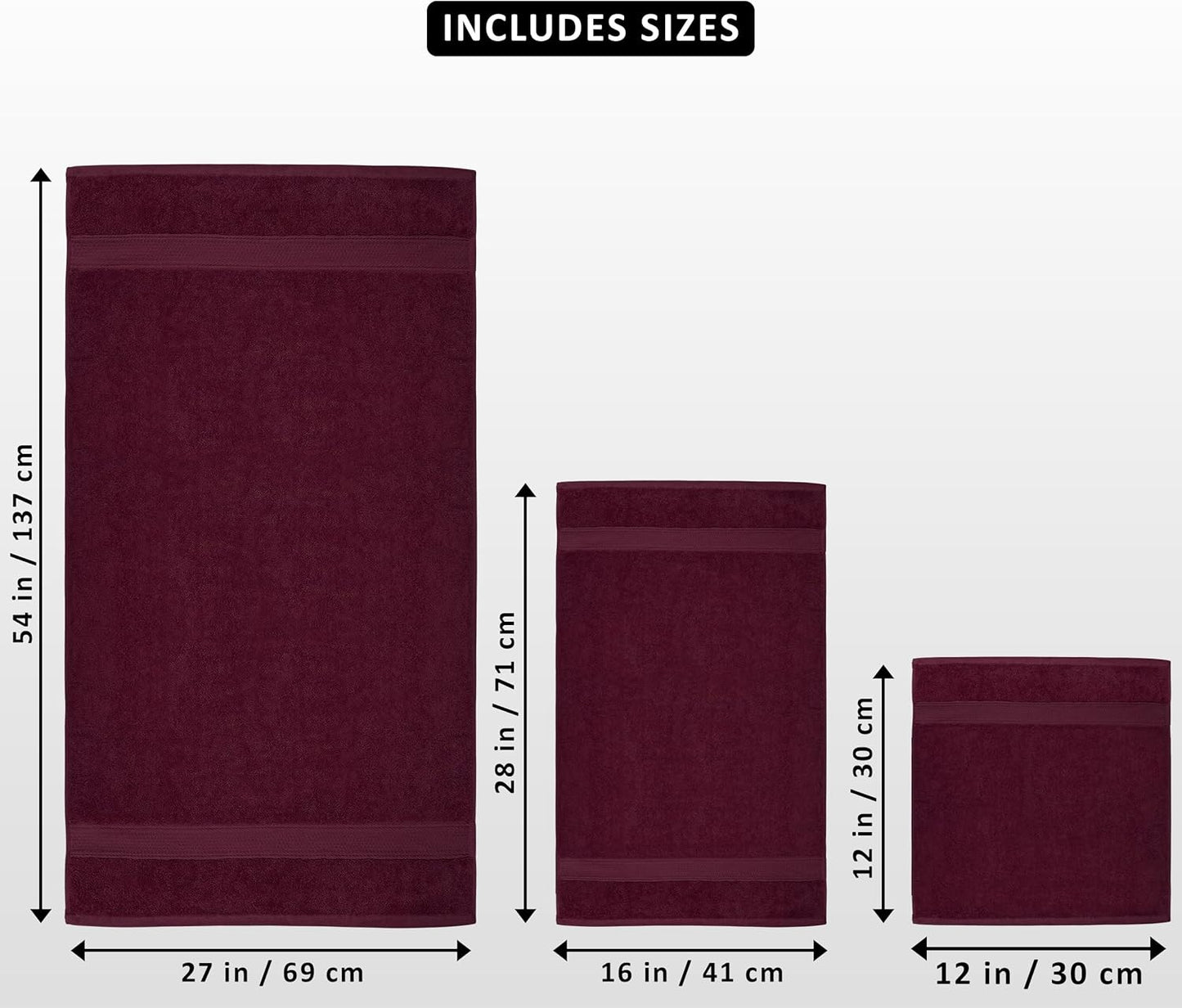 Dluxe Ave. Utopia Towels 8-Piece Premium Towel Set 2 Bath Towels 2 Hand Towels and 4 Wash Cloths 100% Ring Spun CottonSports and Hotel (Burgundy)