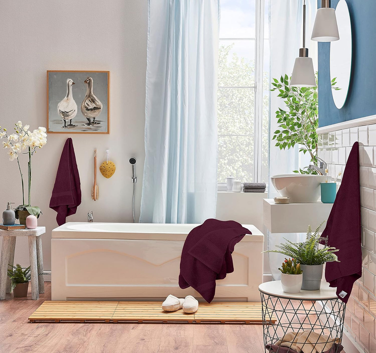 Dluxe Ave. Utopia Towels 8-Piece Premium Towel Set 2 Bath Towels 2 Hand Towels and 4 Wash Cloths 100% Ring Spun CottonSports and Hotel (Burgundy)