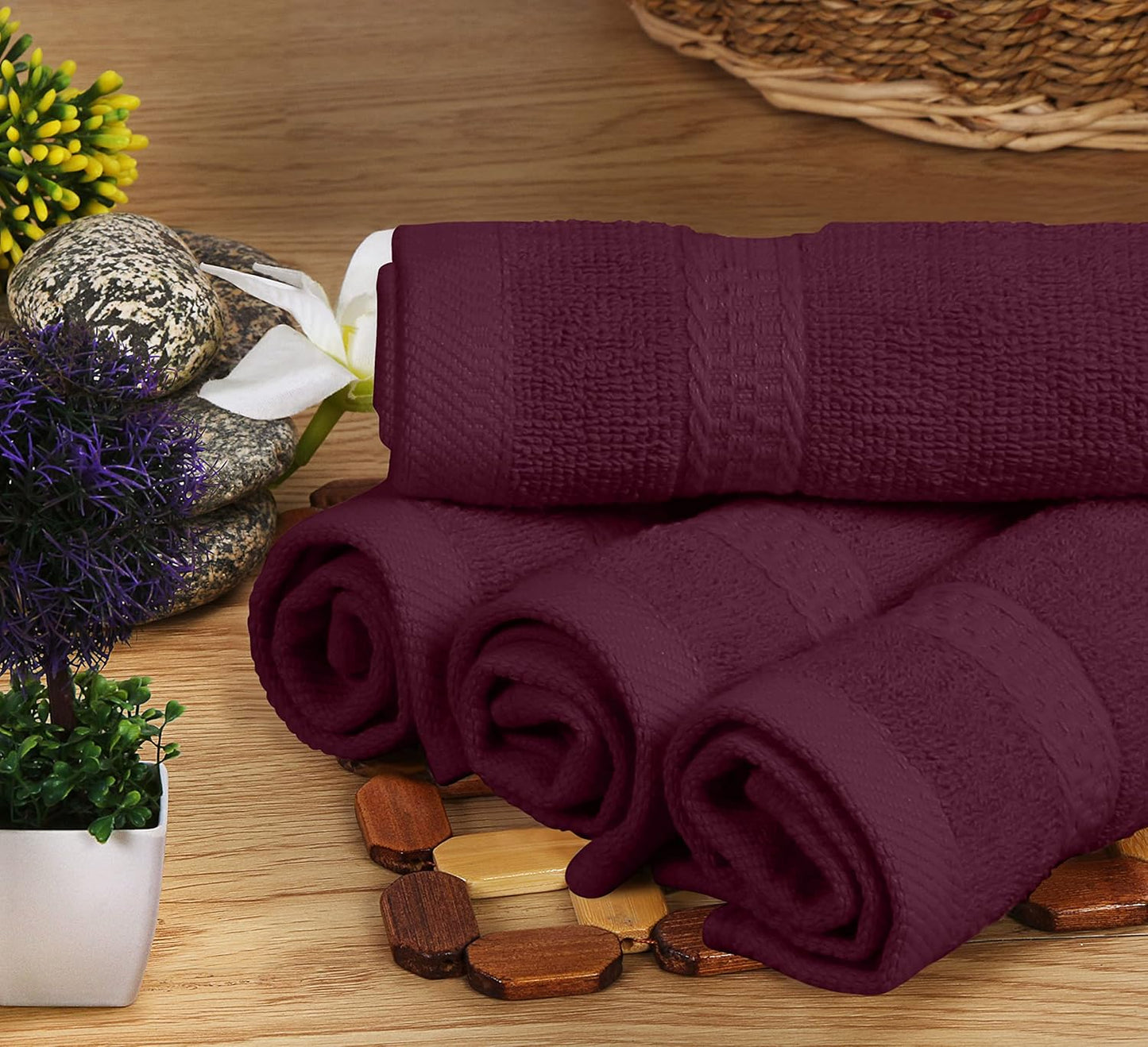 Dluxe Ave. Utopia Towels 8-Piece Premium Towel Set 2 Bath Towels 2 Hand Towels and 4 Wash Cloths 100% Ring Spun CottonSports and Hotel (Burgundy)