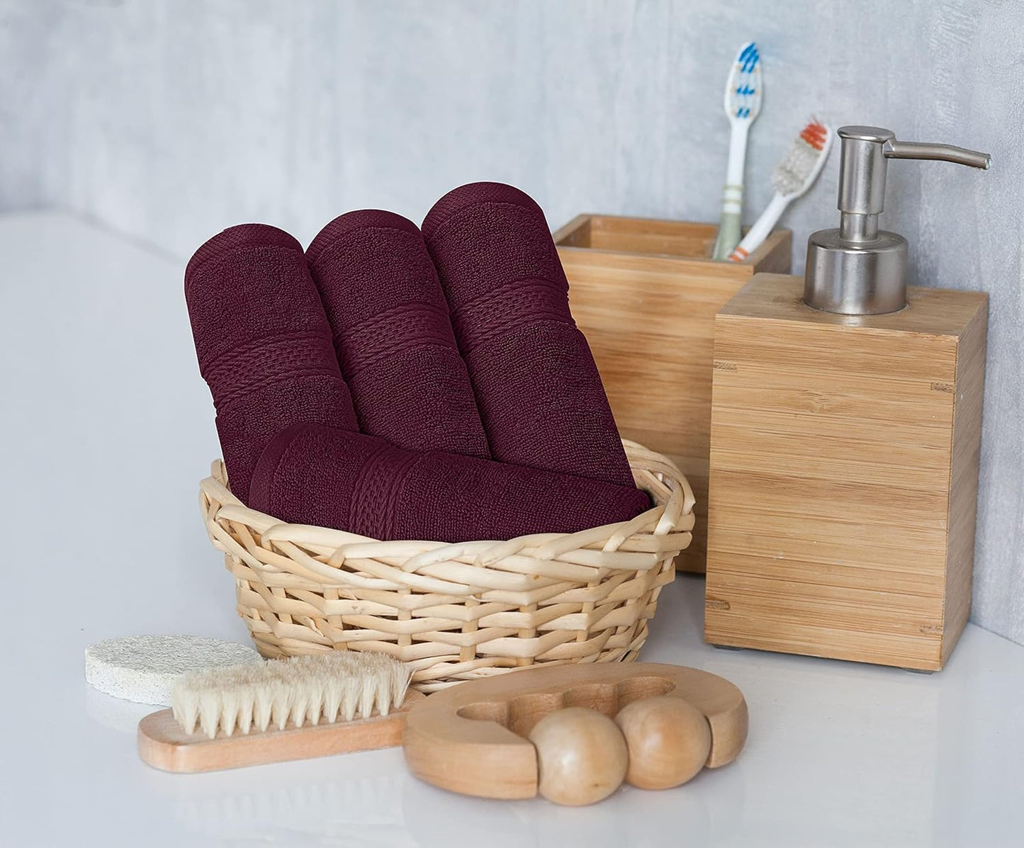 Dluxe Ave. Utopia Towels 8-Piece Premium Towel Set 2 Bath Towels 2 Hand Towels and 4 Wash Cloths 100% Ring Spun CottonSports and Hotel (Burgundy)